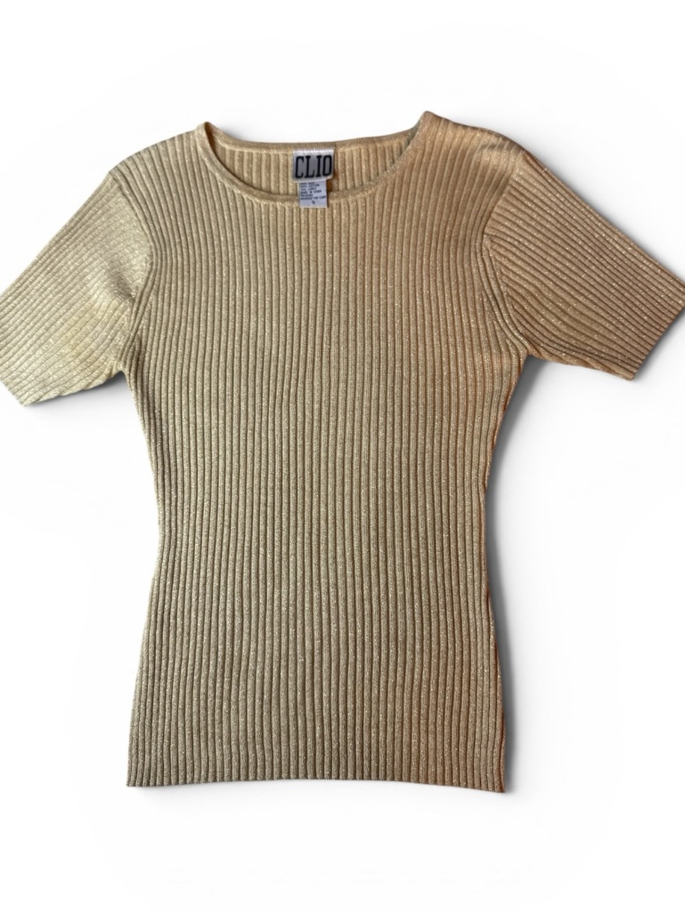CLIO Silk Blend Ribbed Top Gold Shimmer Fitted Size S